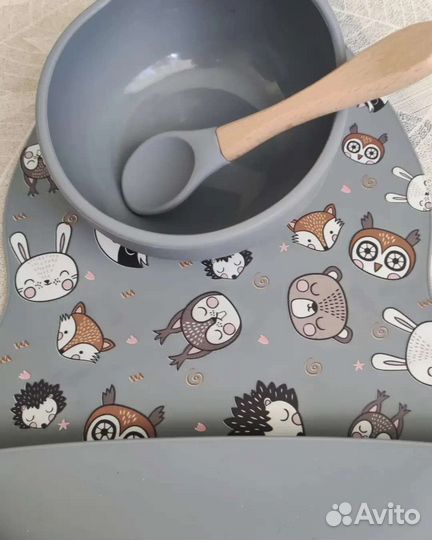 Нагрудник, набор посуды, комплект детской посуды