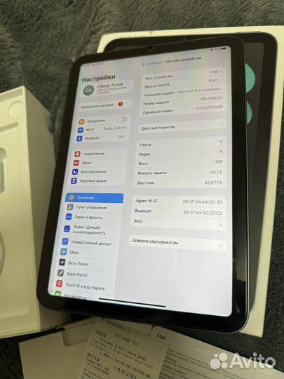 Планшет apple iPad mini 6 64гб на гарантии