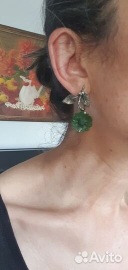 Серьги авторской работы с нефритом