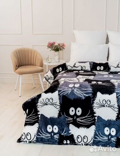 Новый плед флисовый с котиками покрывало 240*180