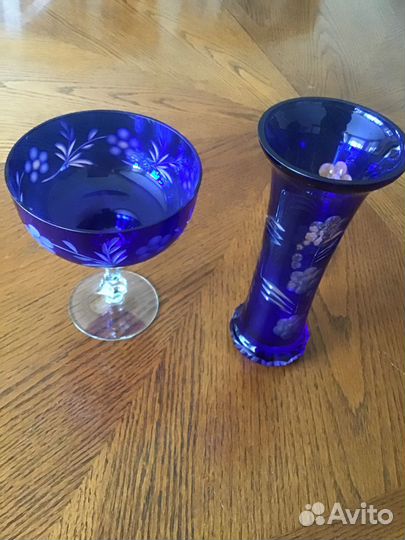 Ваза конфетница и ваза для цветов.Кобальт стекло