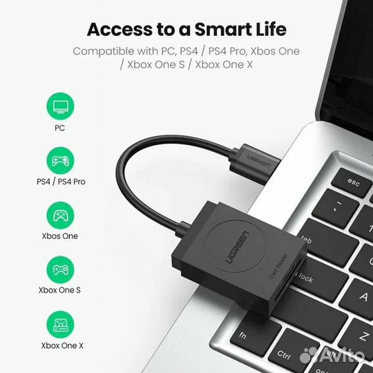 Картридер USB3.0 для чтения SD, microSD, новый