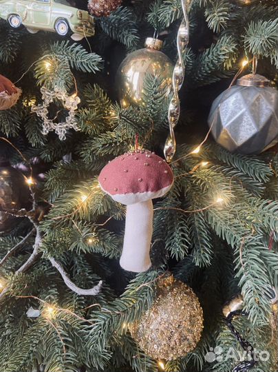 Елочная игрушка текстильный гриб