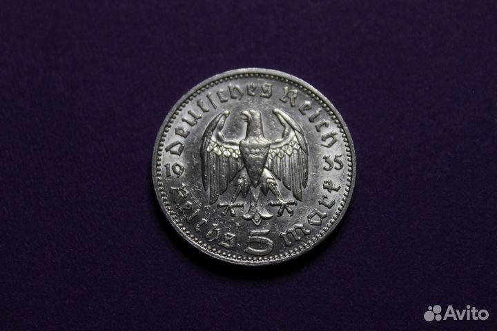 5 марок 1935г серебро вес 13,94г