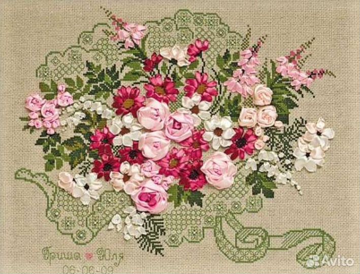 Подарок на свадьбу - вышивка лентами, имена по зак