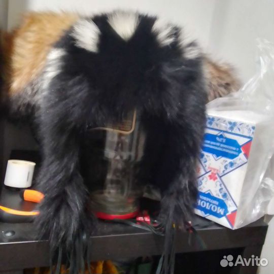 Шапка вязанная норковая и коричневая формовка