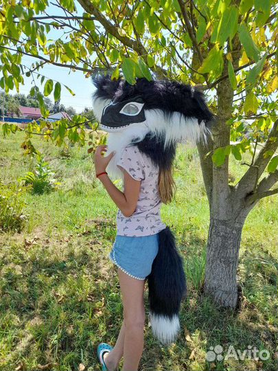 Маска раптора фурри черно белый вариант