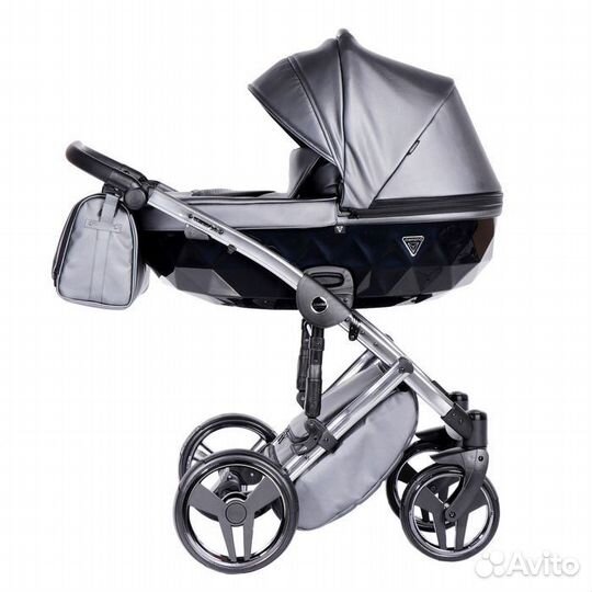 Коляска 2 в 1 Junama Fluo Line, кожа, цвет серый