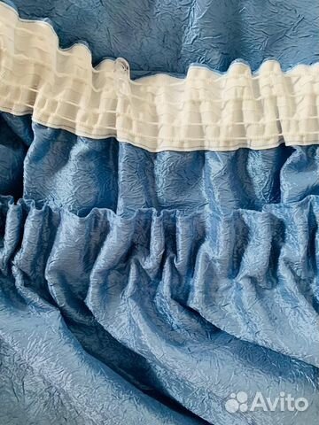 Шторы жатый шелк голубые новые
