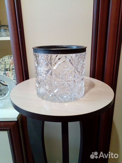 Ваза высокая, хрусталь + мельхиор