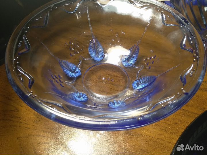 Салатники и поднос винтаж синее стекло