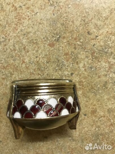 Солонка из мельхиора с позолотой и эмалью СССР