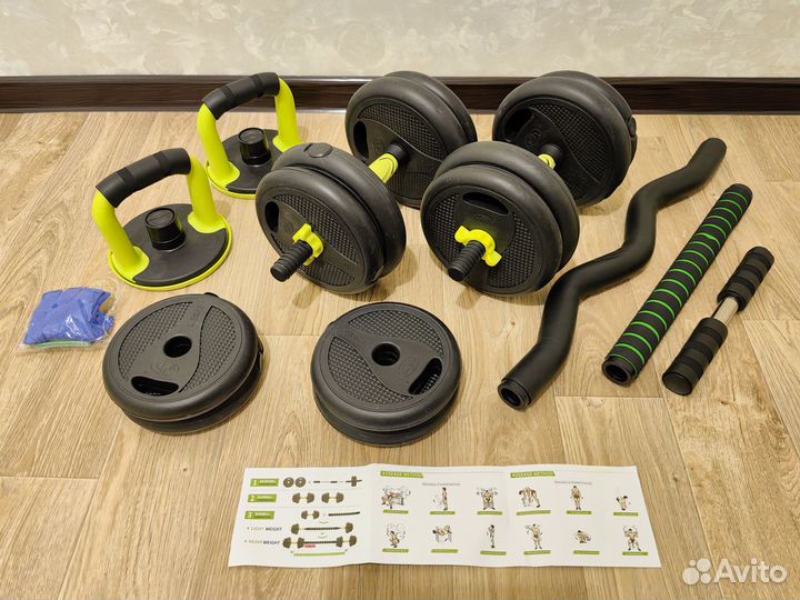 Комплект гантелей + штанги и упоры для отжиманий