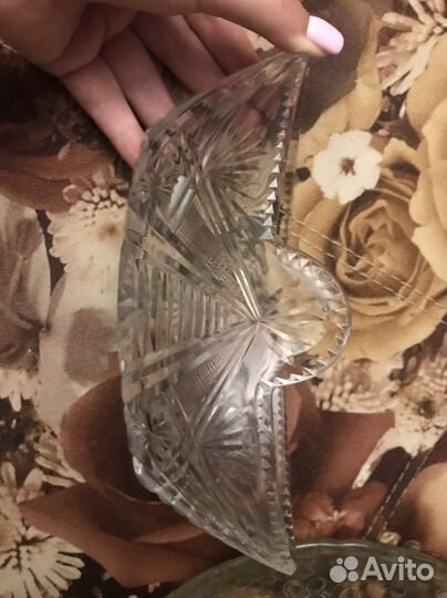 Тарелка, ладья, салатник СССР посуда хрустальная