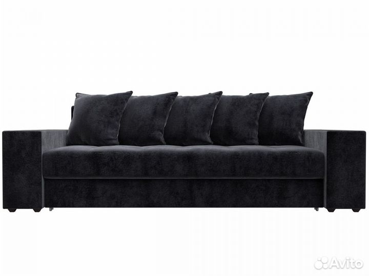 Диван прямой Дубай полки слева, велюр, tower 11 черный