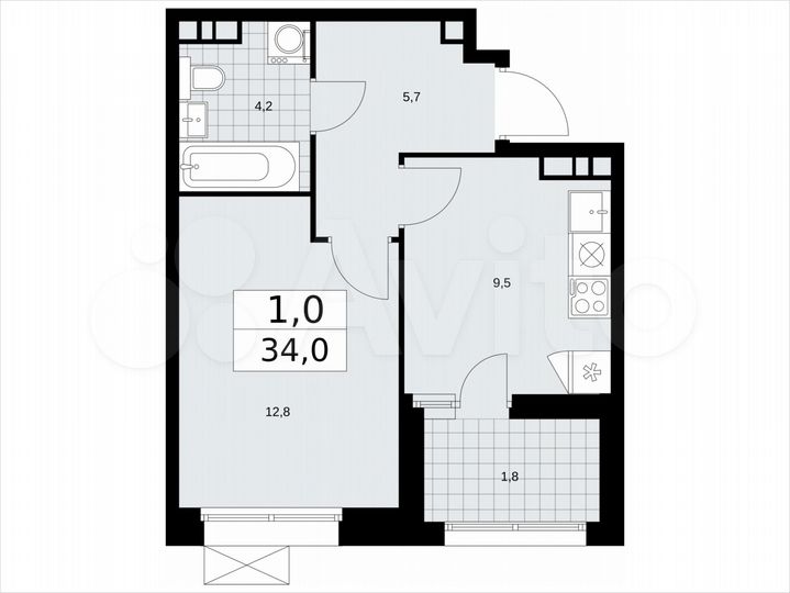 1-к. квартира, 34 м², 13/21 эт.