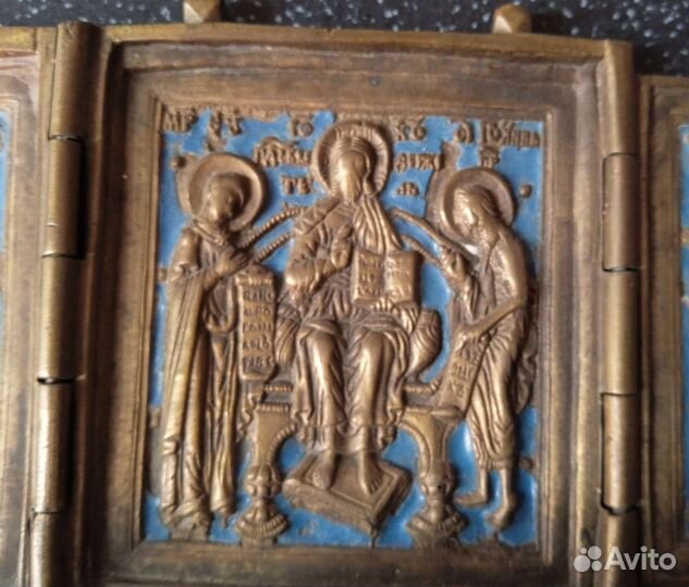 Икона Складень тройной Христос с предстоящими. 19в