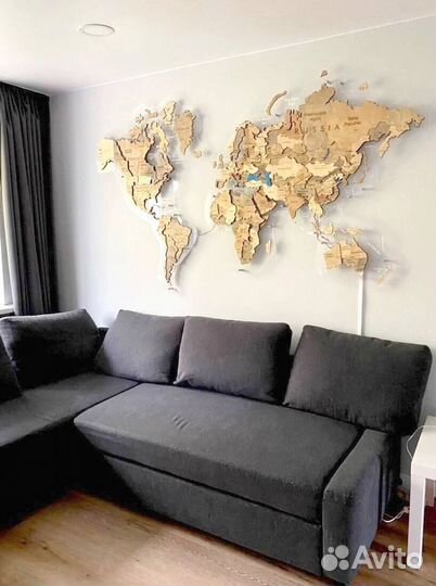 Деревянная карта мира с подсветкой