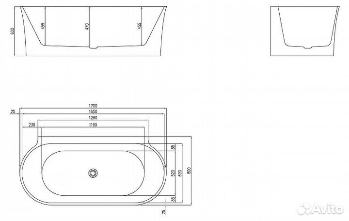 Акриловая ванна BelBagno 170x80 BB409-1700-800-W