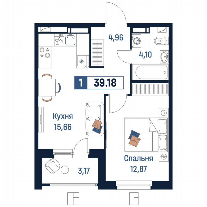 1-к. квартира, 39,2 м², 3/18 эт.