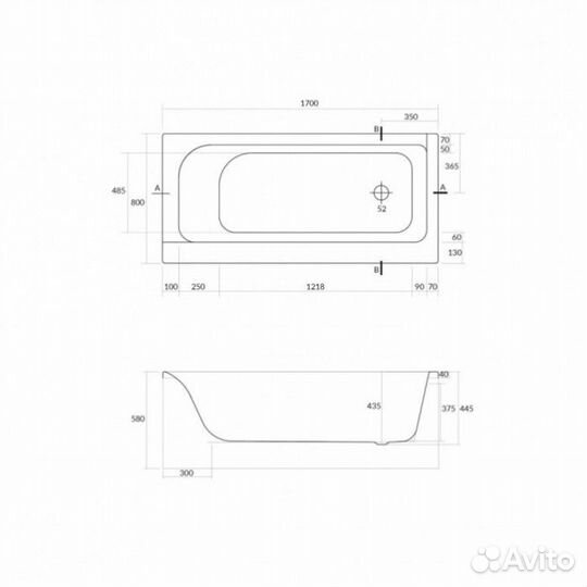 Ванна акриловая Cersanit Smart 170 см (Левосторонн