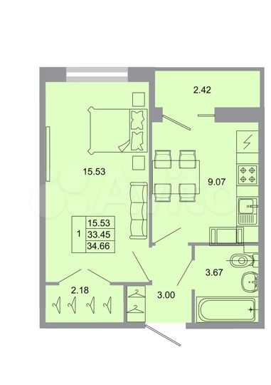 1-к. квартира, 34,7 м², 4/20 эт.