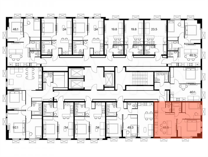 2-к. квартира, 48,5 м², 21/25 эт.