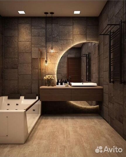 Зеркало с подсветкой в ванную, полукруглое