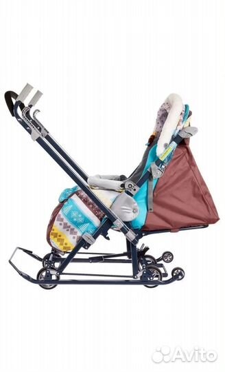 Санки-коляска Nika, принт Скандинавский бирюзовый