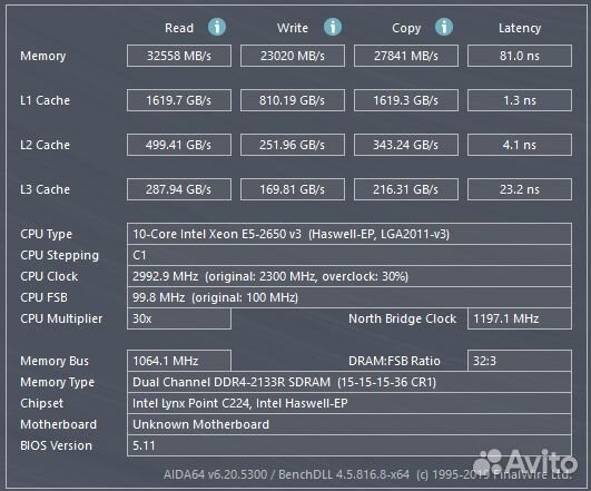 Игровой комплект Х99 2650v3 16GB 2133Мгц 10 ядер