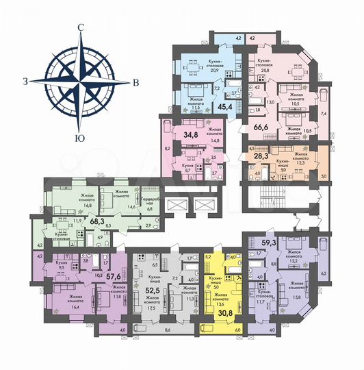 2-к. квартира, 66,6 м², 3/12 эт.