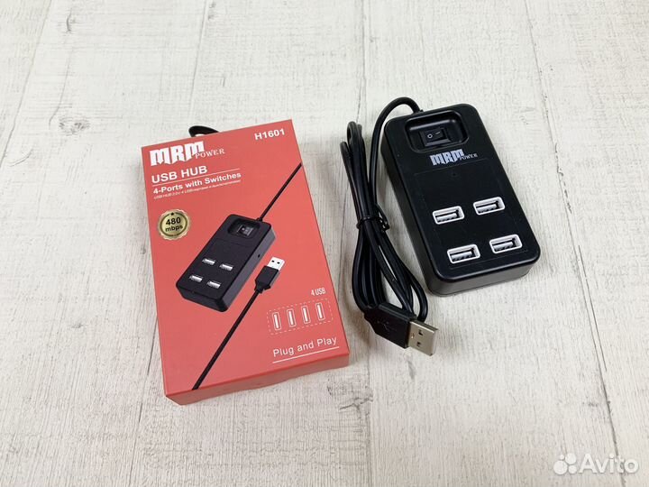 USB Хаб 4 порта (4 USB) USB 2.0 с переключателем