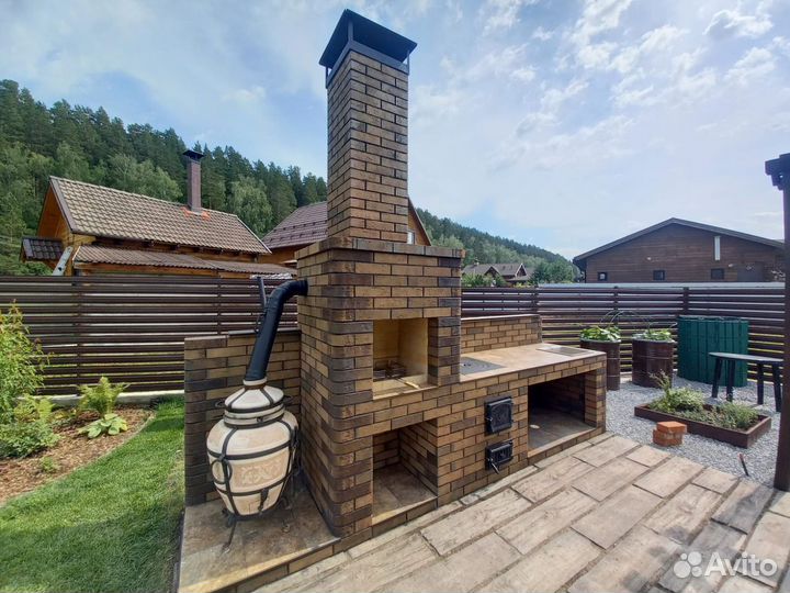 Барбекю зона, из кирпича, печи камины