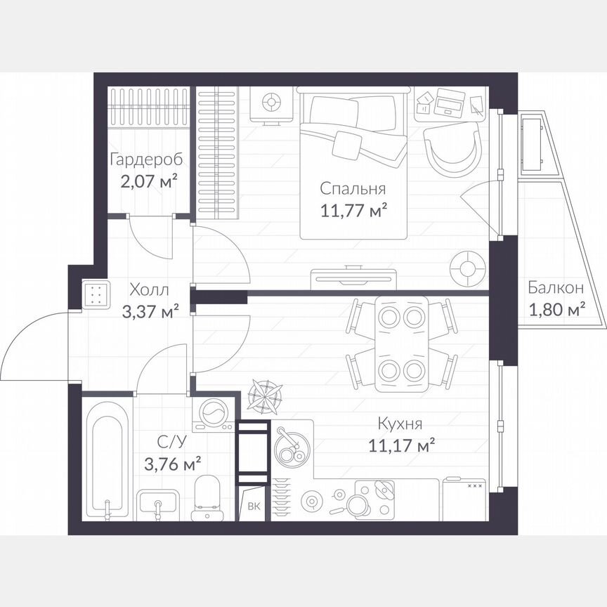 1-к. квартира, 32,7 м², 10/11 эт.