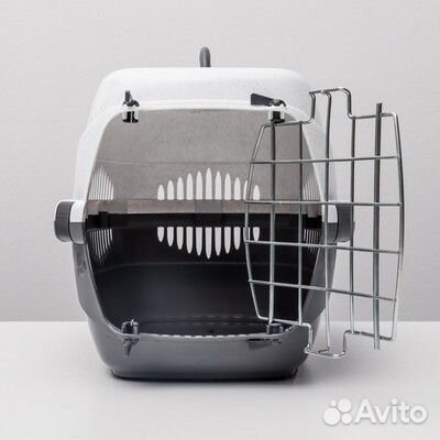 Переноска для животных до 9 кг, бело-серая