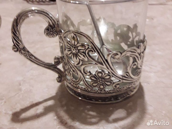 Подстаканник со стаканом и ложечкой Rosenberg,ГДР