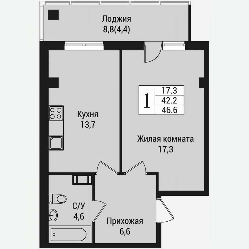 1-к. квартира, 51,1 м², 14/15 эт.