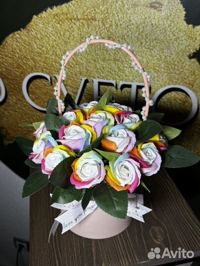 Корзина мыльных цветов,подарок на 14 февраля