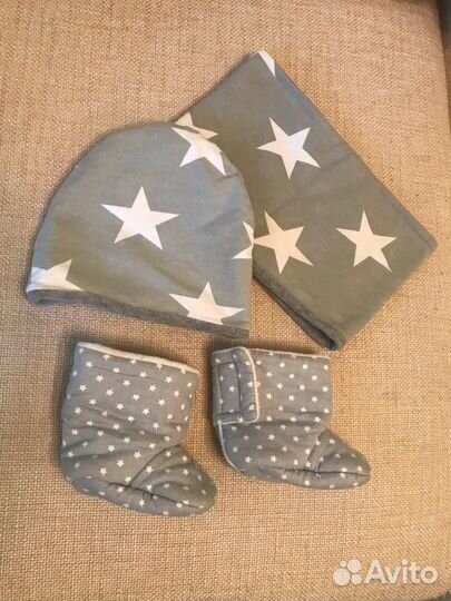 Комплект шапка, снуд и пинетки