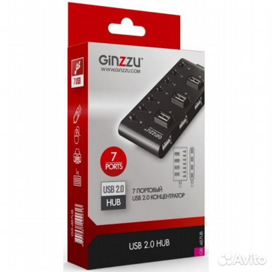Хаб USB 2.0 Ginzzu GR-487UB 7 портов