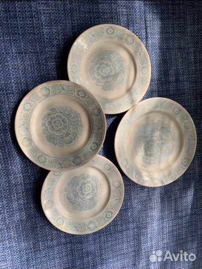 Тарелки зик Хлопок/Голубые цветы