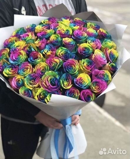 Радужные розы Доставка цветов