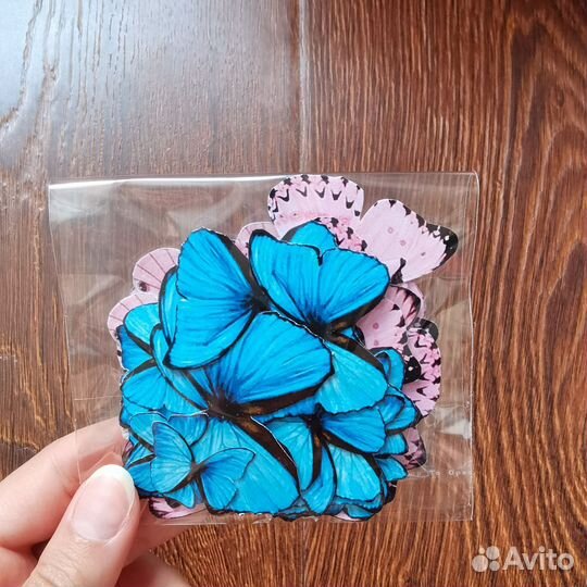 60шт бабочки для букета вырезанные розовые синие