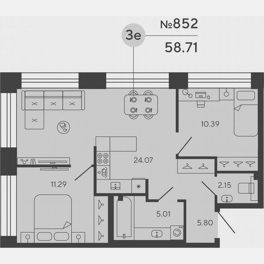 2-к. квартира, 58,7 м², 10/18 эт.
