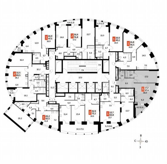 2-к. квартира, 57,6 м², 7/44 эт.