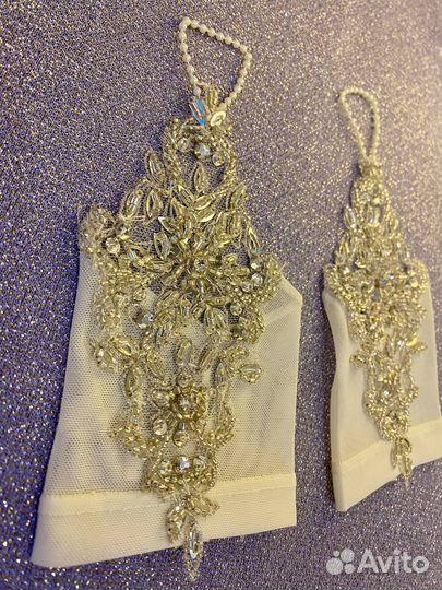 Митенки бежевые вечерние с открытыми пальцами