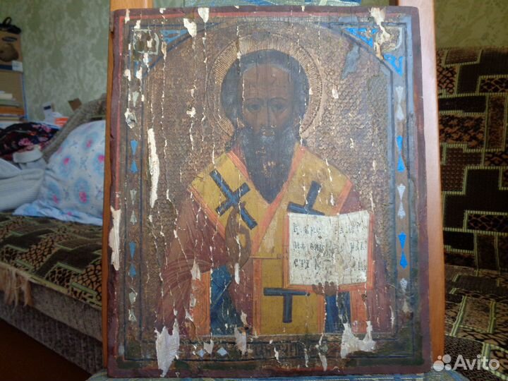 Старинная икона святой Антипа Антипий Пергамский