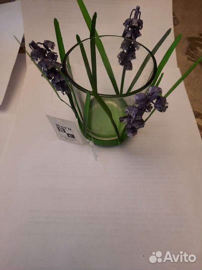 Подсвечник стакан с цветами (металл, стекло)