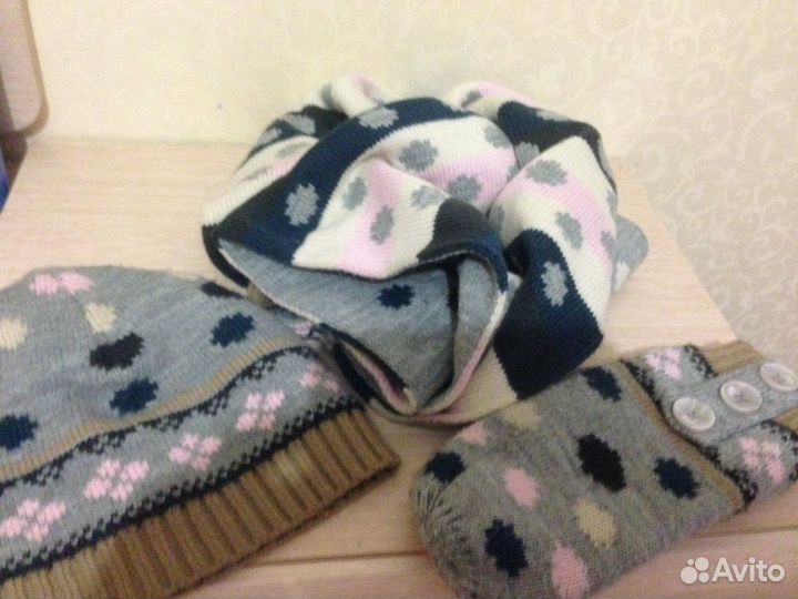 Комплект шапка, шарф, варежки