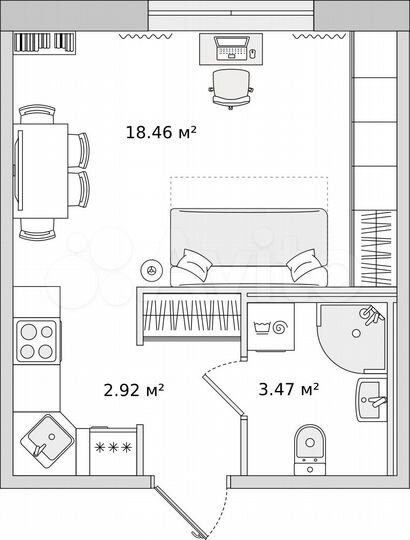 Квартира-студия, 25,3 м², 2/15 эт.